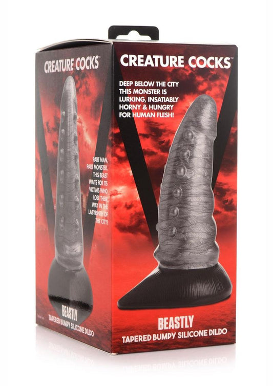 Creature Cocks Beastly Tapered Bumpy Silicone Dildo - Black/Silver - 8.25in