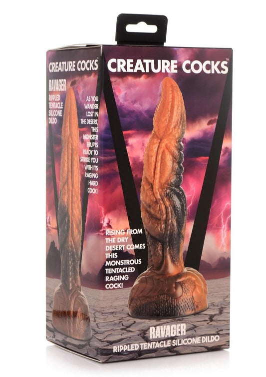 Creature Cocks Ravager Rippled Tentacled Monster Silicone Dildo - Brown/Orange/Red