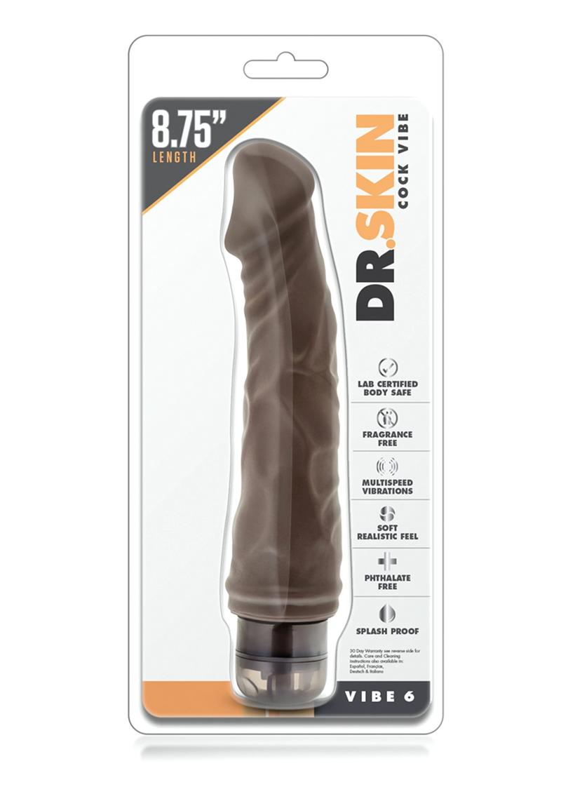 Dr. Skin Cock Vibe 6 Vibrating Dildo - Chocolate - 8.75in