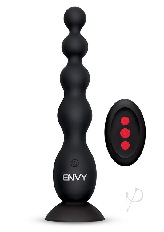 Envy Toys Remote Controlled Flexi Beads Rechargeable Silicone Vibrating Anal Beads with Suction Base - Black