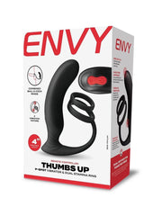 Envy Toys Thumbs Up Remote Controlled Rechargeable Silicone P-Spot Vibrator and Dual Stamina Ring - Black