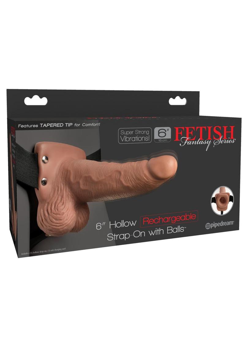 Fetish Fantasy Hollow Rechargeable Strap-On with Balls - Tan - 6in