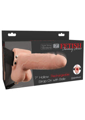 Fetish Fantasy Series Hollow Rechargeable Strap-On Dildo with Balls and Harness - Vanilla - 7in