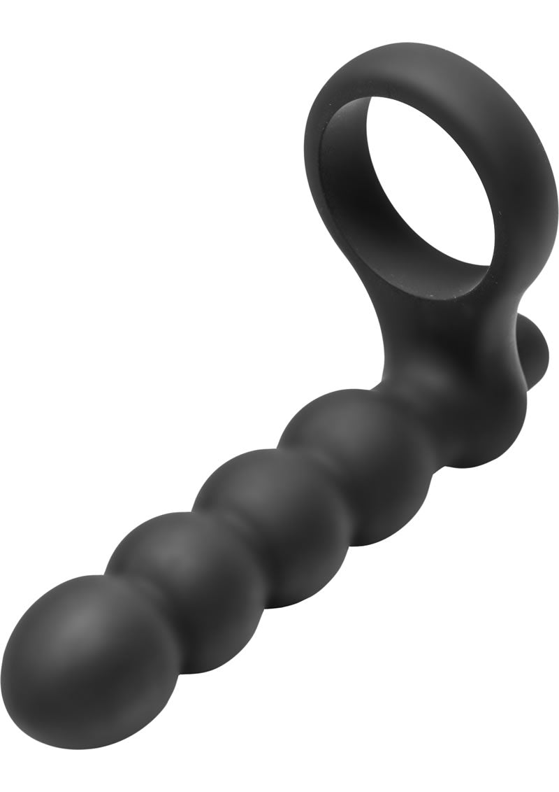 Frisky Double Fun Cock Ring with Double Penetration Vibrator - Black