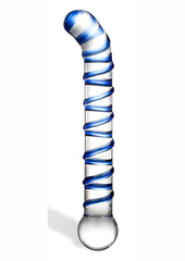 Glas Mr. Swirly G-Spot Glass Textured Dildo - Blue/Clear - 6.5in