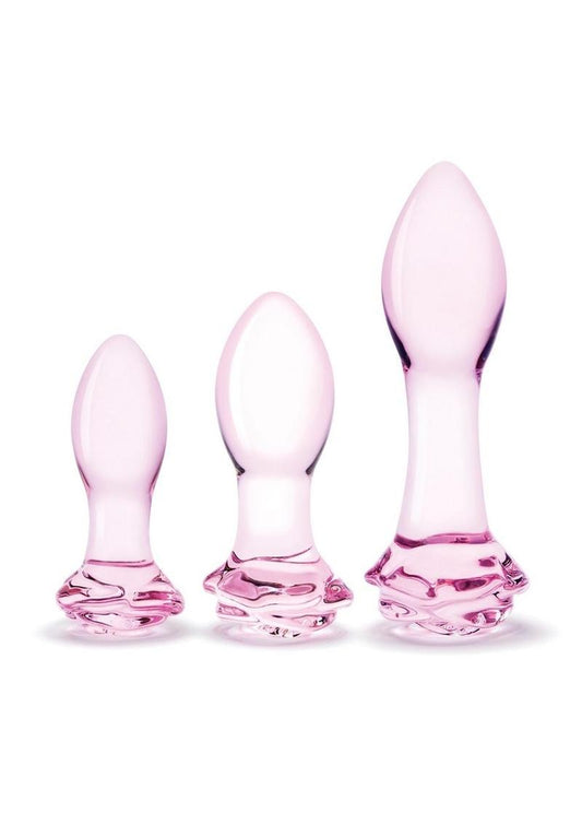 Glas Rosebud Butt Plug - Pink - 3 Piece/Set