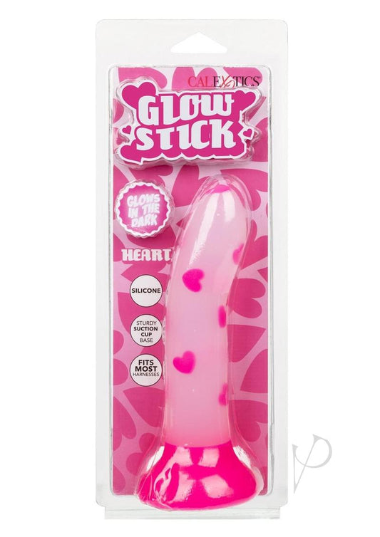 Glow Stick Heart Silicone Glow In The Dark Dildo with Suction Base - Pink