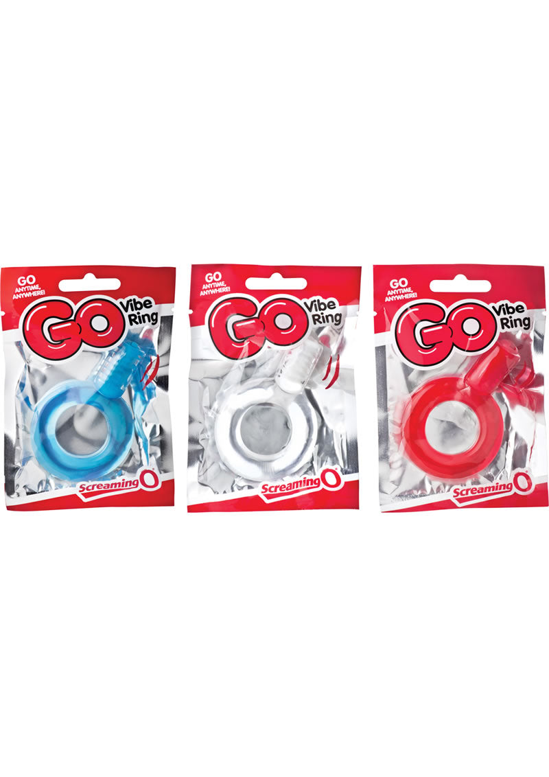 Go Vibe Ring Disposable Cock Rings - Assorted Colors - 18 Each Per Counter Display