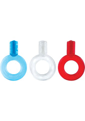 Go Vibe Ring Disposable Cock Rings - Assorted Colors - 18 Each Per Counter Display