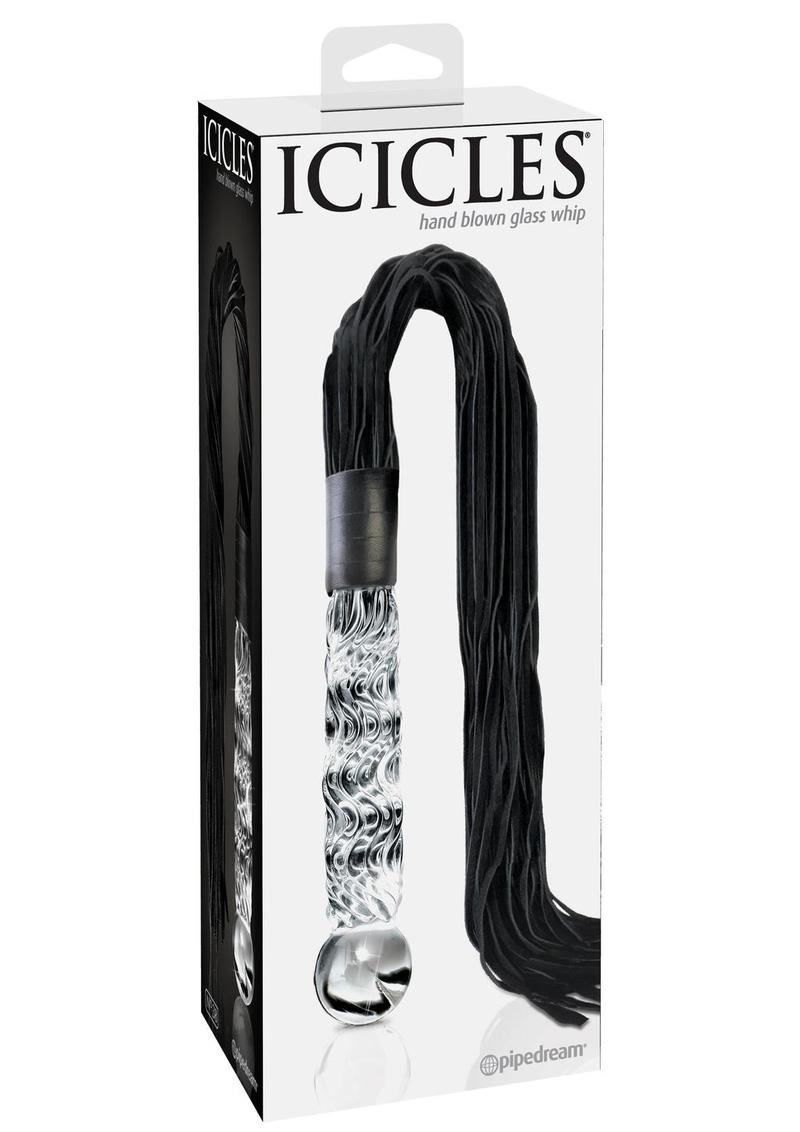 Icicles No. 38 Textured Glass Dildo with Flogger - Black/Clear - 26.5in