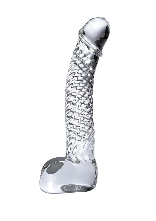 Icicles No. 61 Textured Glass G-Spot Dildo with Balls - Clear - 5in