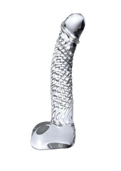 Icicles No. 61 Textured Glass G-Spot Dildo with Balls - Clear - 5in