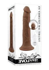 In Thrust We Trust Rechargeable Silicone Dildo with Remote - Chocolate