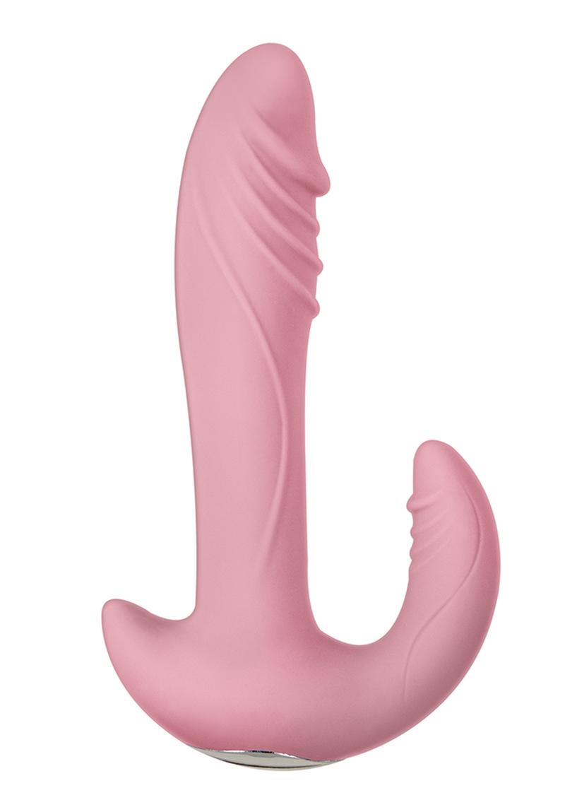 Infinitt Rotating Dual Massager Silicone Rechargeable Vibrator - Pink