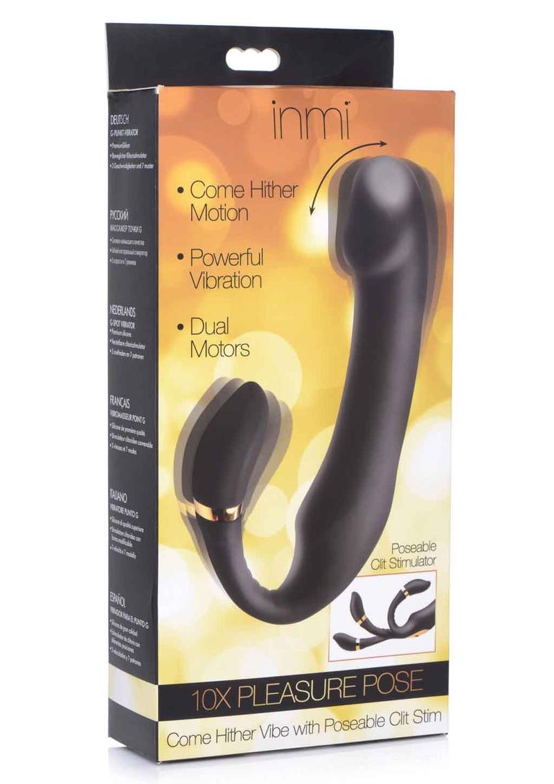 Inmi 10x Pleasure Pose Vibe with Clit Stimulator Silicone Rechargeable Vibrator - Black