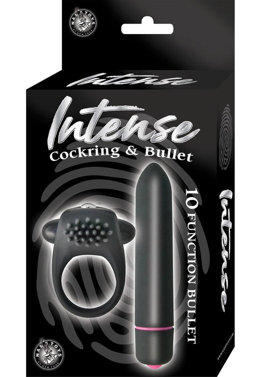 Intense Silicone Vibrating Cock Ring and Bullet - Black - Set