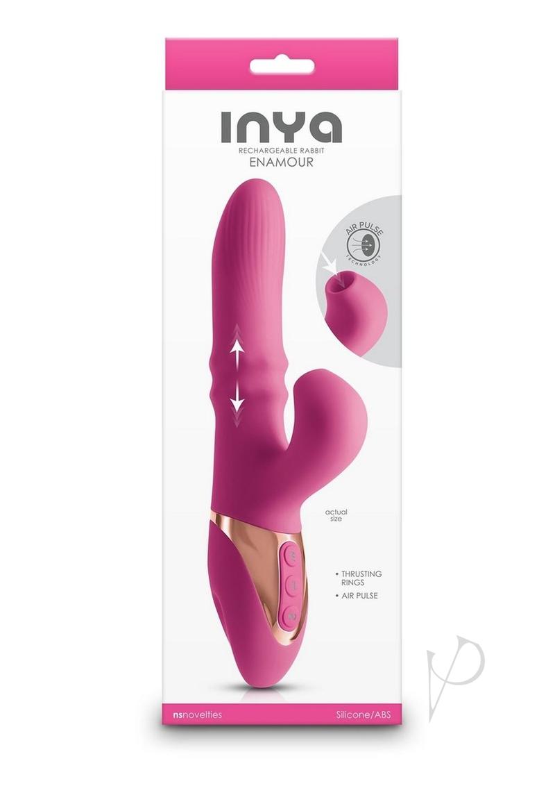 Inya Enamour Rechargeable Silicone Rabbit Vibrator with Air Pulse Clitoral Stimulator - Pink