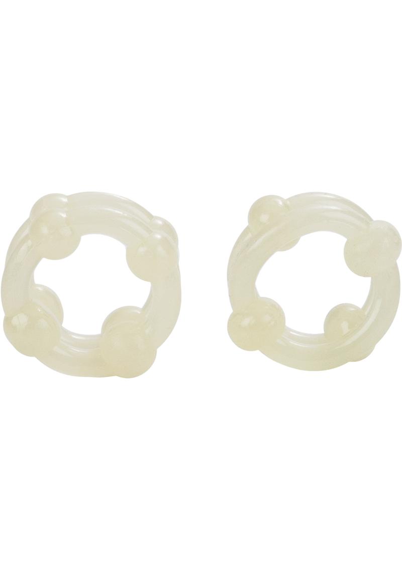 Island Rings Double Stacker Cock Rings - Glow In The Dark/White - 2 Piece Set