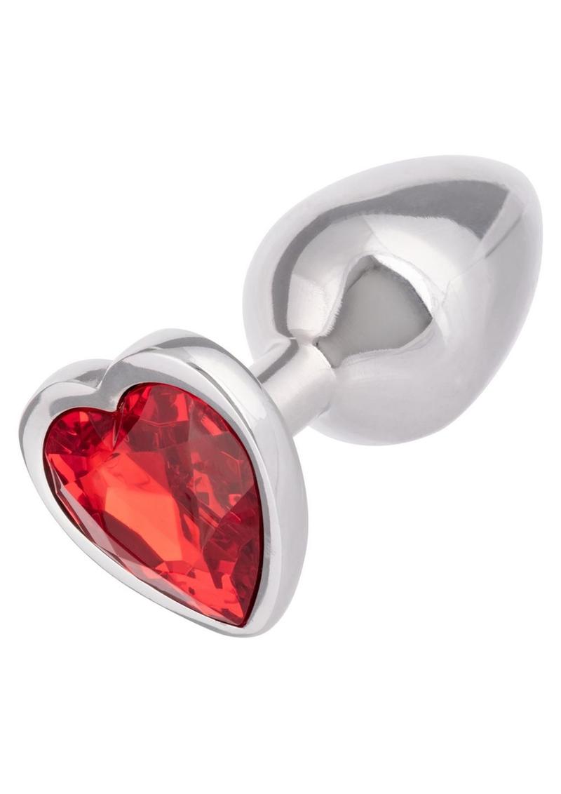 Jewel Ruby Heart Aluminum Anal Plug - Metal/Red - Small