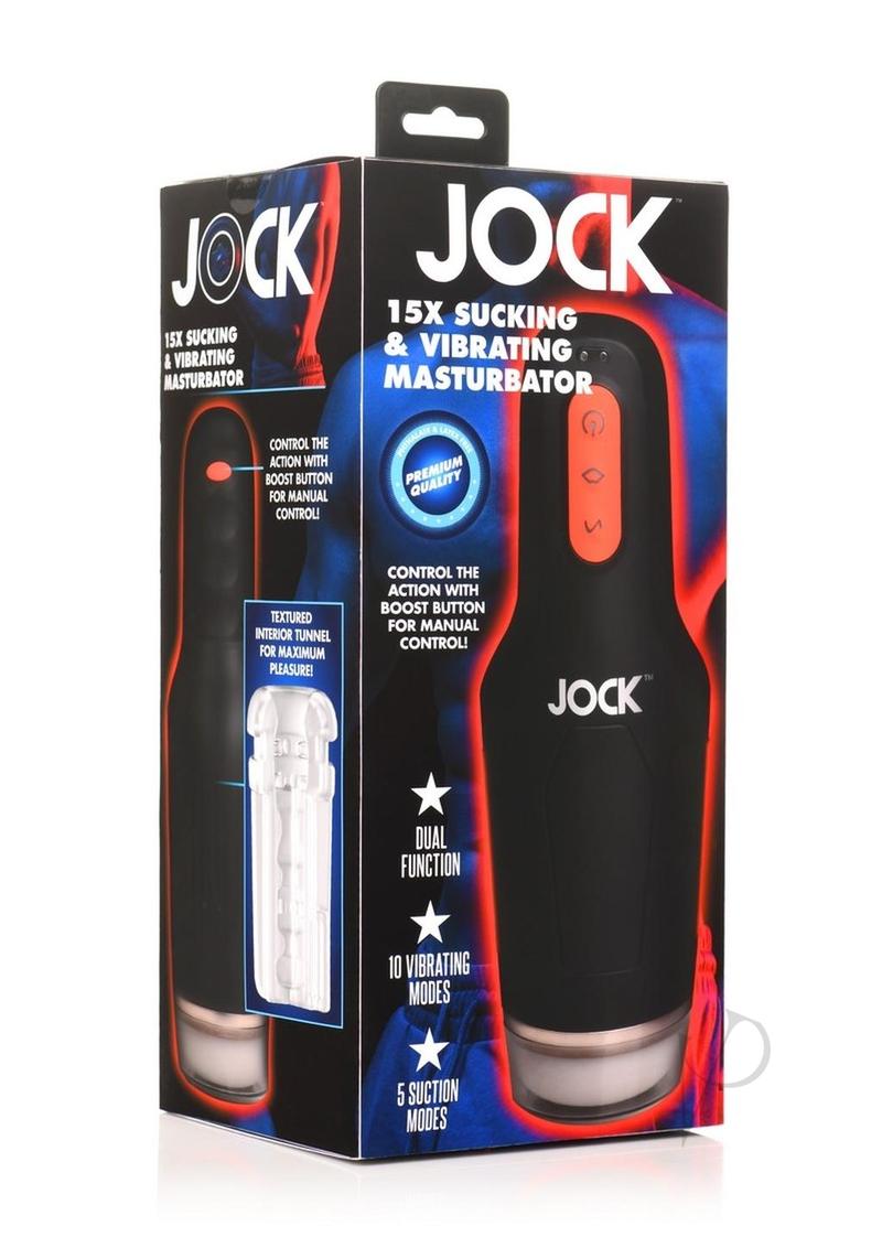 Jock 15x Sucking and Vibrating Rechargeable Masturbator - Black