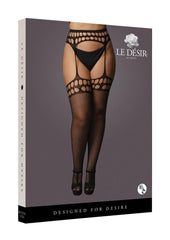 Le Desir Garterbelt Stockings with Open Design - Black - Queen