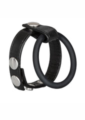 Leather Ball Spreader Cock Ring - Black - Large