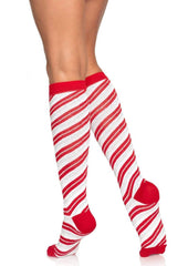 Leg Avenue Candy Cane Lurex Knee High Socks - Red/White - One Size