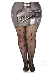 Leg Avenue Celestial Net Tights - 1x-2x - Black