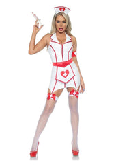 Leg Avenue Er Hottie Vinyl Zip Up Garter Dress, Heart Apron, Arm Band, and Head Piece.