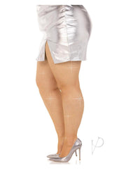 Leg Avenue Fishnet Crystalized Tights with Multi Sized Iridescent Rhinestones - Caramel - Plus Size