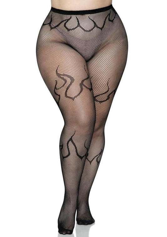 Leg Avenue Flame Net Tights - Black - Queen/XLarge/XXLarge