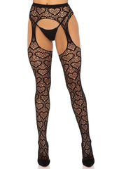 Leg Avenue Heart Suspender Hose - Black - One Size