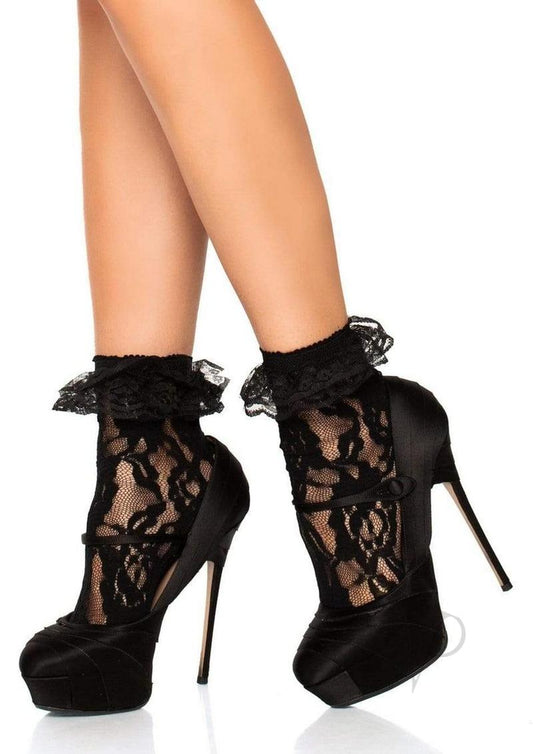 Leg Avenue Lace Anklet with Ruffle - Black - One Size