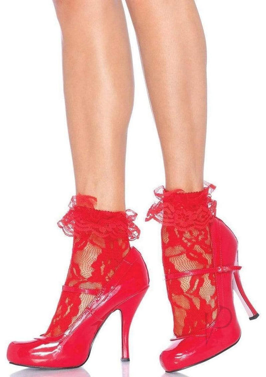 Leg Avenue Lace Anklet with Ruffles - Red - One Size