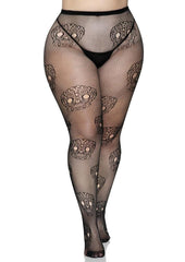 Leg Avenue Lace Skull Fishnet Tights - Black - Queen/XLarge/XXLarge