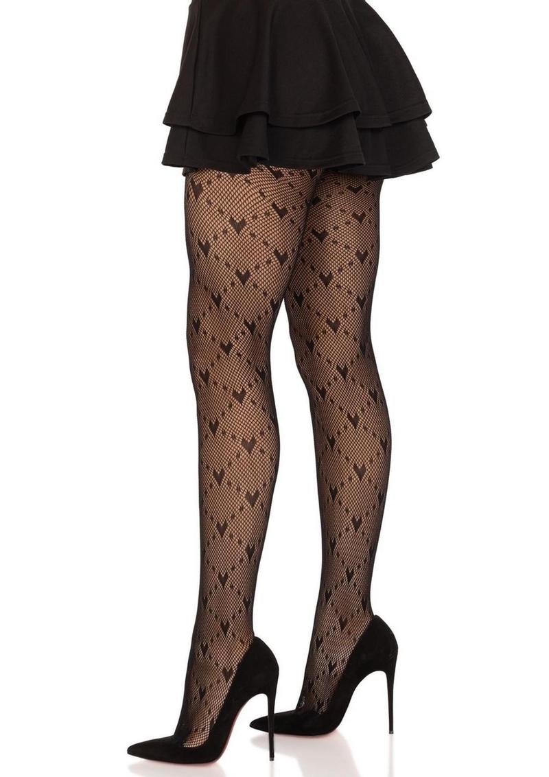 Leg Avenue Love Struck Heart Net Tights - Black - One Size