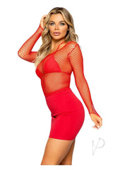 Leg Avenue Lycra Industrial Fishnet Long Sleeve T-Shirt - Red - One Size