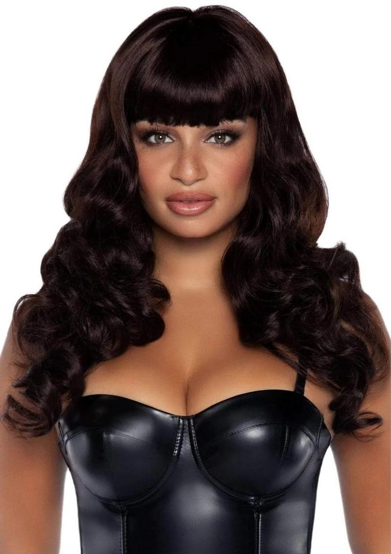 Long wavy wig with bangs in multiple colors Brown - One Size