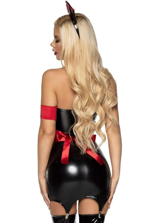 Leg Avenue Naughty Nurse Zip Up Wet Look Garter Dress, Heart Apron, Arm Band, and Head - Black/Red - XSmall - 4 Piece/Piece