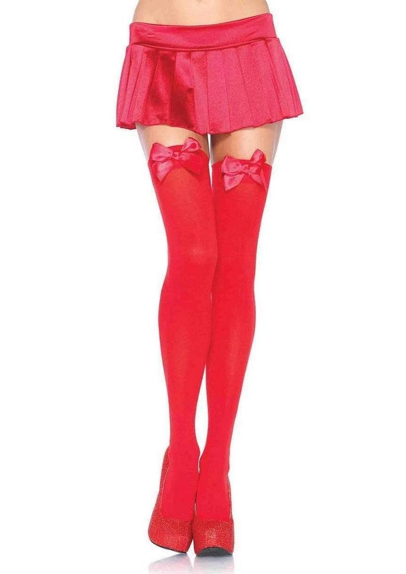 Leg Avenue Nylon Over The Knee with Bow - Red - One Size