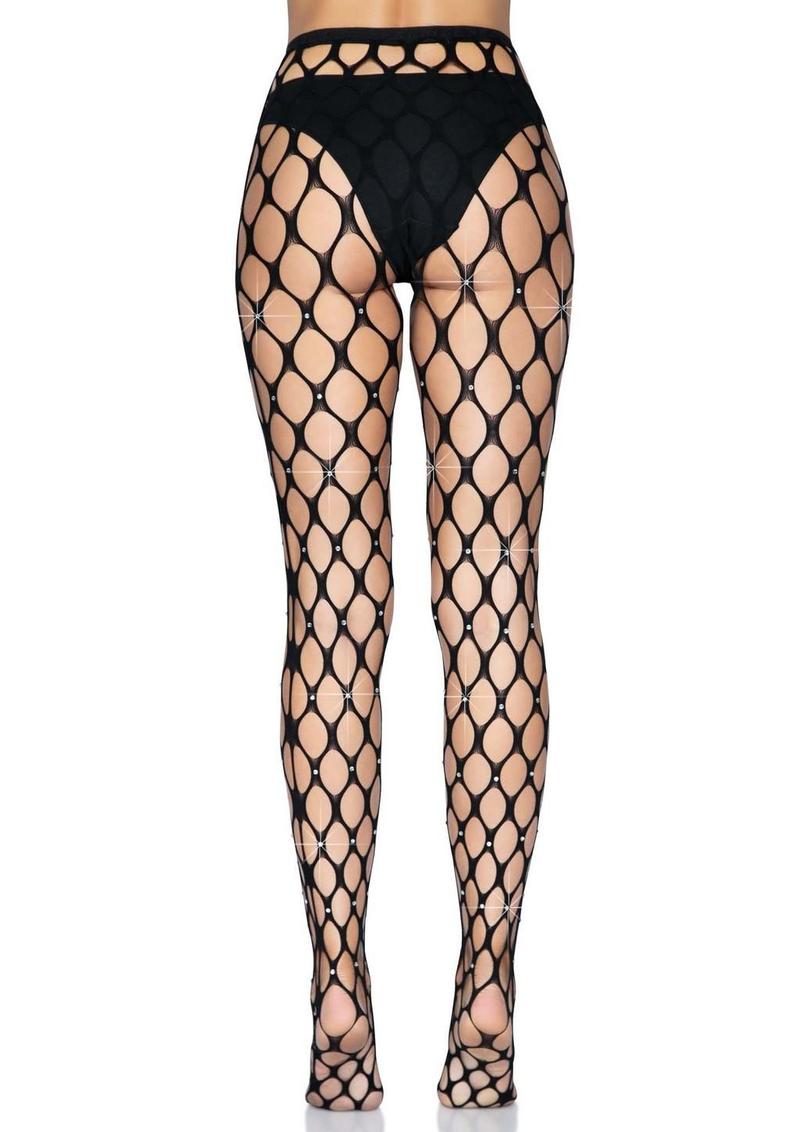 Leg Avenue Rhinestone Jumbo Pothole Net Tights - Black - One Size