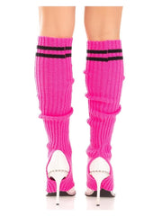 Leg Avenue Ribbed Stirrup Leg Warmers with Athletic Stripe