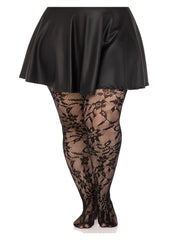 Leg Avenue Seamless Chantilly Floral Lace Tights - 1x-2x