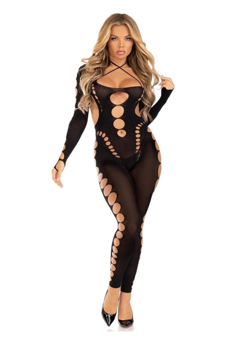 Leg Avenue Seamless Opaque Cut-Out Footless Bodystocking