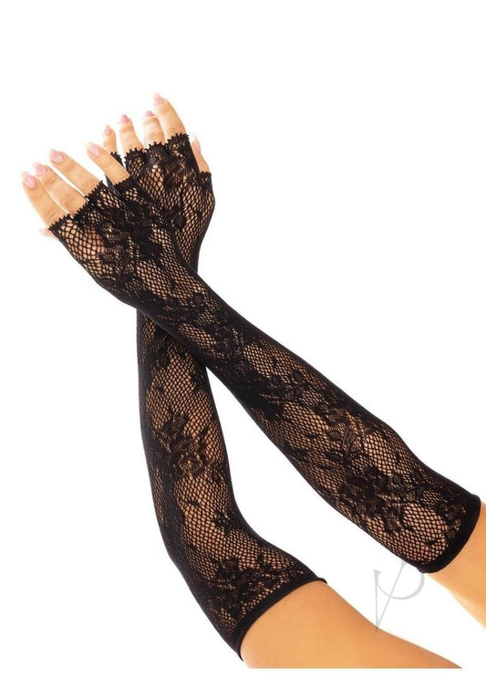 Leg Avenue Seamless Opera Length Floral Net Fingerless Gloves - Black - One Size