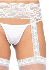 Leg Avenue Sheer Thi-Hi with Lace Garter Belt - White - One Size