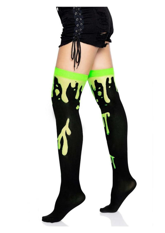 Leg Avenue Splatter Thigh Highs - Green/Red - One Size