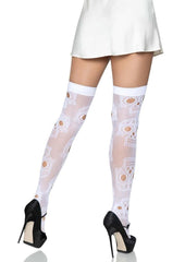 Leg Avenue Sugar Skull Net Thigh Highs - White - One Size