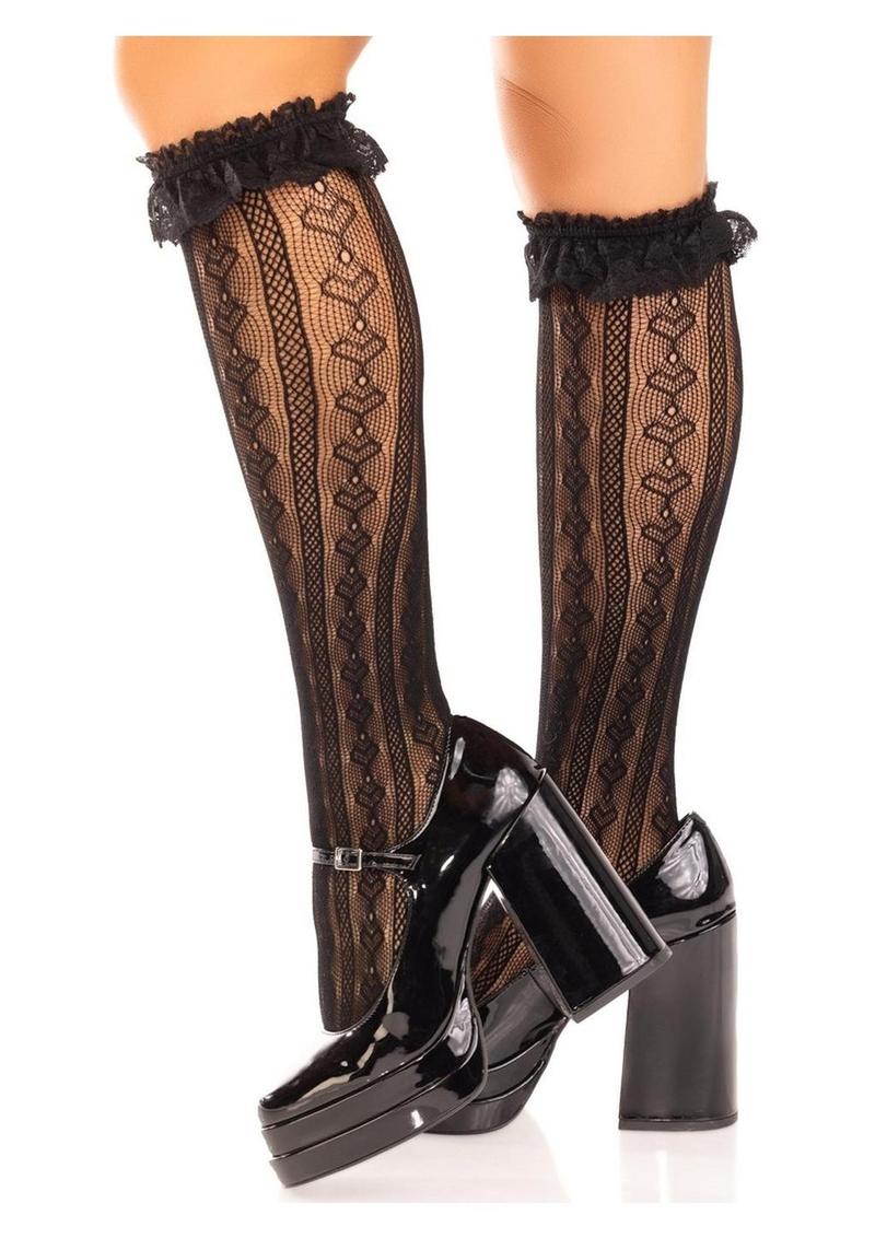 Leg Avenue Sweetheart Knit Knee Highs with Lace Ruffle Cuff