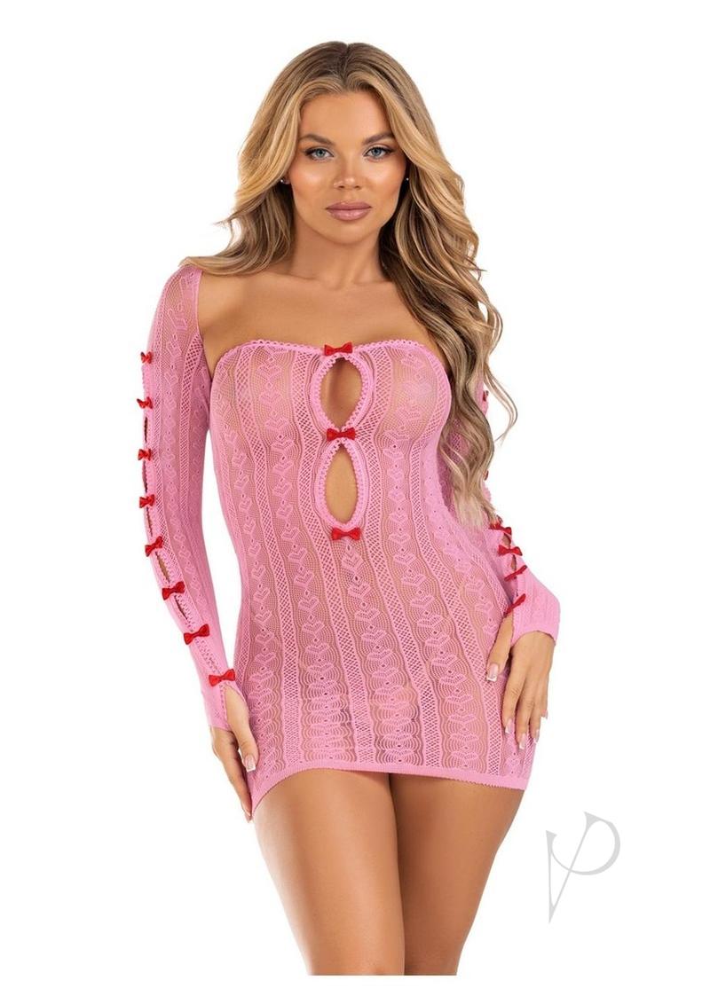 Leg Avenue Sweetheart Striped Tube Dress and Matching Shrug with Keyhole and Mini Bow Detail - Pink - One Size - 2 Piece